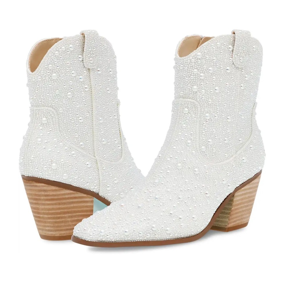 Betsey Johnson White Ankle Booties with Western Flair